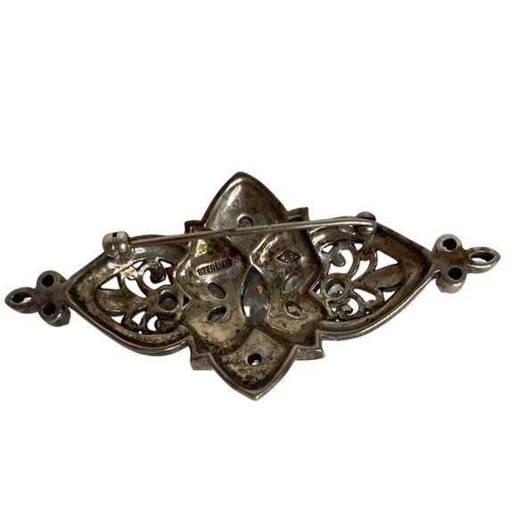 Vintage Sterling Silver Judith Jack Marcasite & Crystal Brooch Pin Glam Fairy - Picture 2 of 5
